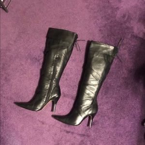 ZIGI GIRL BLACK LEATHER OVER THE KNEE POINTY TOE STILETTO HEEL BOOTS EUC 8.5